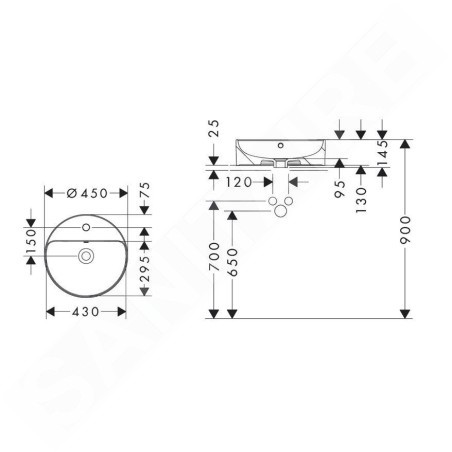 Hansgrohe Xuniva S - Vasque à poser, diamètre 45 cm, avec trop-plein, trou pour robinet, blanc 60169450