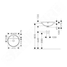 Hansgrohe Xuniva S - Vasque, diamètre 45 cm, avec trop-plein, trou pour robinet, SmartClean, blanc 61056450