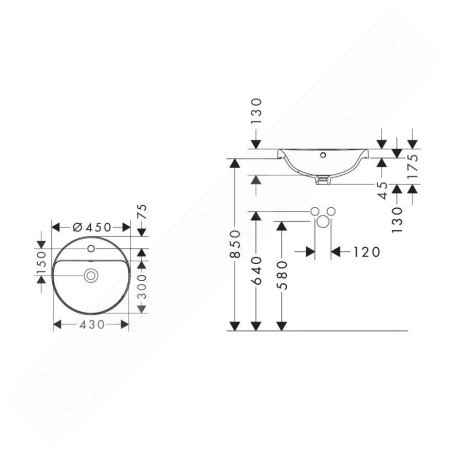 Hansgrohe Xuniva S - Vasque, diamètre 45 cm, avec trop-plein, trou pour robinet, SmartClean, blanc 61056450