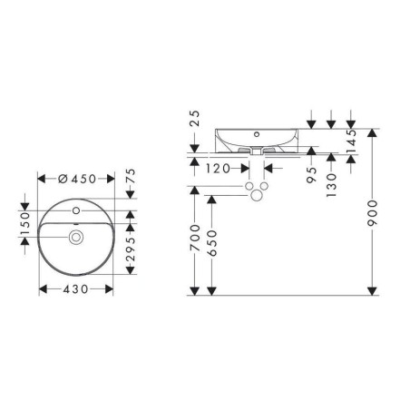 Hansgrohe Xuniva S - Vasque à poser, diamètre 45 cm, avec trop-plein, trou pour robinet, SmartClean, blanc 61076450