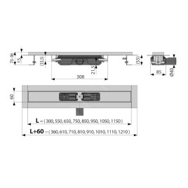 Alcadrain Douchegoten - Caniveau de douche Low 550 mm, avec rebord pour grille perforée, inox APZ101-550