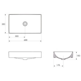 Cersanit Inverto - Lavabo 60x35 cm, sans trop-plein, sans trou pour robinetterie, blanc K671-008