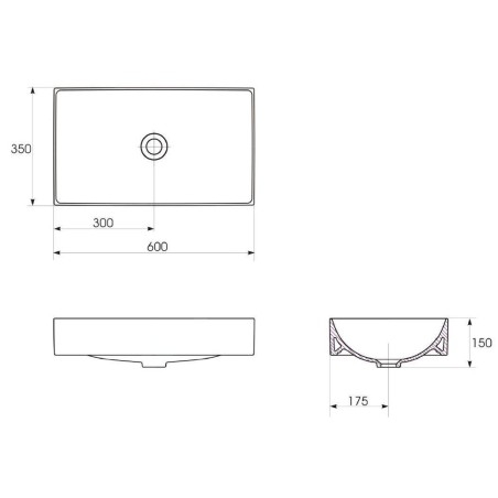 Cersanit Inverto - Lavabo 60x35 cm, sans trop-plein, sans trou pour robinetterie, blanc K671-008