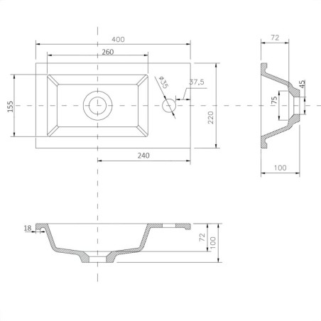 Aqualine Céramique - Meuble lavabo 400x220 mm, sans trop-plein, trou pour robinet, blanc LM420