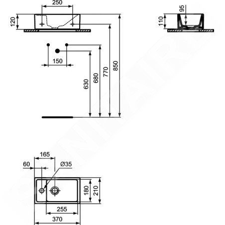Ideal Standard Tempo - Lave-mains 370x210 mm, sans trop-plein, 1 trou de robinetterie à gauche, blanc E211301