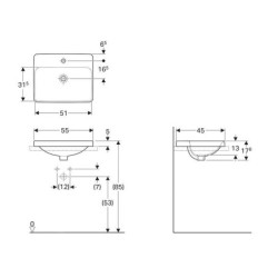 Geberit VariForm - Vasque à encastrer 550x450 mm, avec trop-plein, trou pour robinetterie, blanc 500.740.01.2