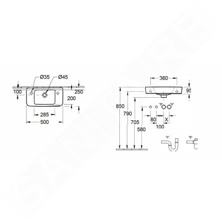 Villeroy & Boch O.novo - Lave-mains Compact 500x250 mm, avec trop-plein, avec 1 trou de robinetterie à gauche, blanc alpin