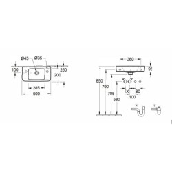 Villeroy & Boch O.novo - Lave-mains Compact 500x250 mm, avec trop-plein, avec 1 trou de  robinetterie à droite, blanc alpin