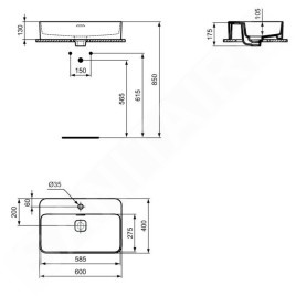 Ideal Standard Strada II - Vasque 600x400 mm, avec un trou pour robinet, blanc T299801