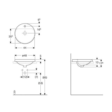 Geberit VariForm - Vasque à encastrer, diamètre 480 mm, avec trop-plein, blanc 500.704.01.2