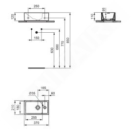 Ideal Standard Tempo - Lave-mains 370x210 mm, sans trop-plein, trou pour robinetterie à droite, noir E2112V3