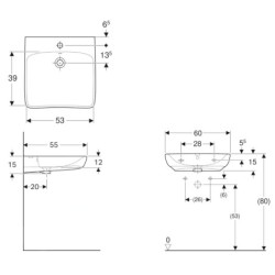 Geberit Selnova Comfort - Lavabo adapté aux PMR 60x55 mm, avec trop-plein, trou pour robinetterie, blanc 502.769.00.7