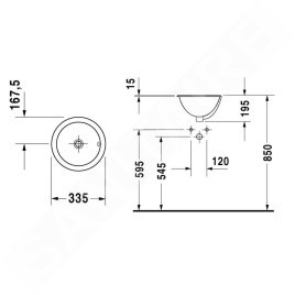 Duravit Architec - Lavabo sans trou, avec trop-plein Bali, diamètre 335 mm, blanc - lavabo 0473340031