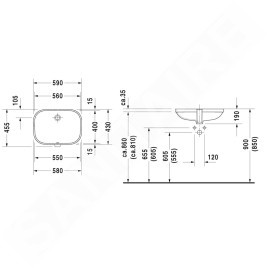 Duravit D-Code - Vasque à encastrer 560x400 mm, sans trou, blanc alpin 0338560000