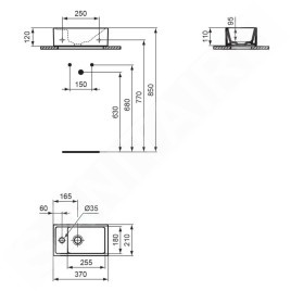Ideal Standard Tempo - Lave-mains 370x210 mm, sans trop-plein, trou pour robinetterie à gauche, noir E2113V3