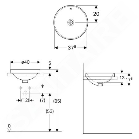 Geberit VariForm - Vasque à encastrer, diamètre 400 mm, avec trop-plein, blanc 500.700.01.2