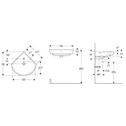 Geberit Selnova - Lave-main d’angle 590x560 mm avec un trou de robinetterie, blanc 501.050.00.5
