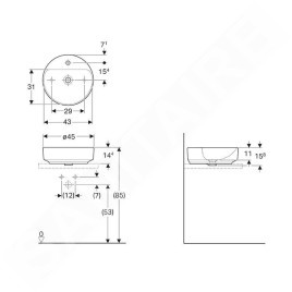 Geberit VariForm - Vasque, diamètre 450 mm, avec trop-plein, trou pour robinetterie, blanc 500.769.01.2