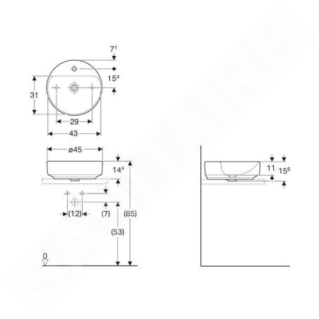 Geberit VariForm - Vasque, diamètre 450 mm, avec trop-plein, trou pour robinetterie, blanc 500.769.01.2