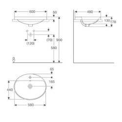 Geberit VariForm - Vasque à encastrer 600x480 mm, avec trop-plein, trou pour robinetterie, blanc 500.724.01.2