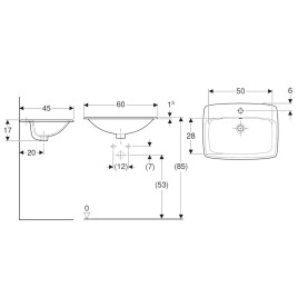Geberit Selnova Square - Lavabo 60x45 cm, avec trop-plein, trou pour robinetterie, blanc 500.307.01.7