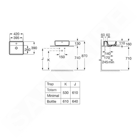 Roca The Gap - Vasque 420x390 mm, avec trop-plein, trou pour robinetterie, blanc A3270MM000