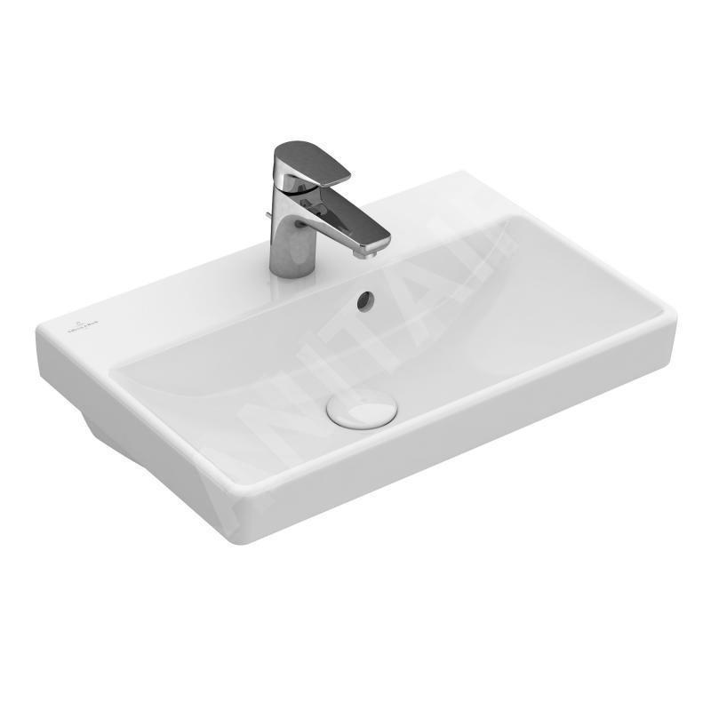 Villeroy & Boch Avento - Lavabo Compact 550x370 mm, avec trop-plein, un trou de robinetterie, CeramicPlus, blanc alpin 4A0055R1 Villeroy & Boch Avento - Lavabo Compact 550x370 mm, avec trop-plein, un trou de robinetterie, CeramicPlus, blanc alpin 4A0055R1