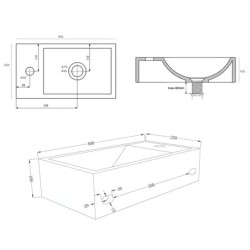 Sapho Small - Lave-mains Crest, 400x220 mm, avec un trou pour robinet à gauche, nanocouche, grèse blanc AR410