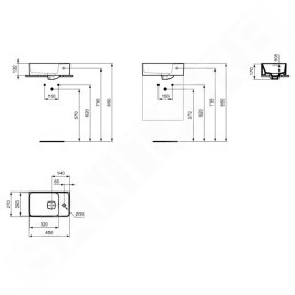 Ideal Standard Strada II - Lave-mains 450x270 mm, 1 trou pour robinet à droite, avec Ideal Plus, blanc T2994MA