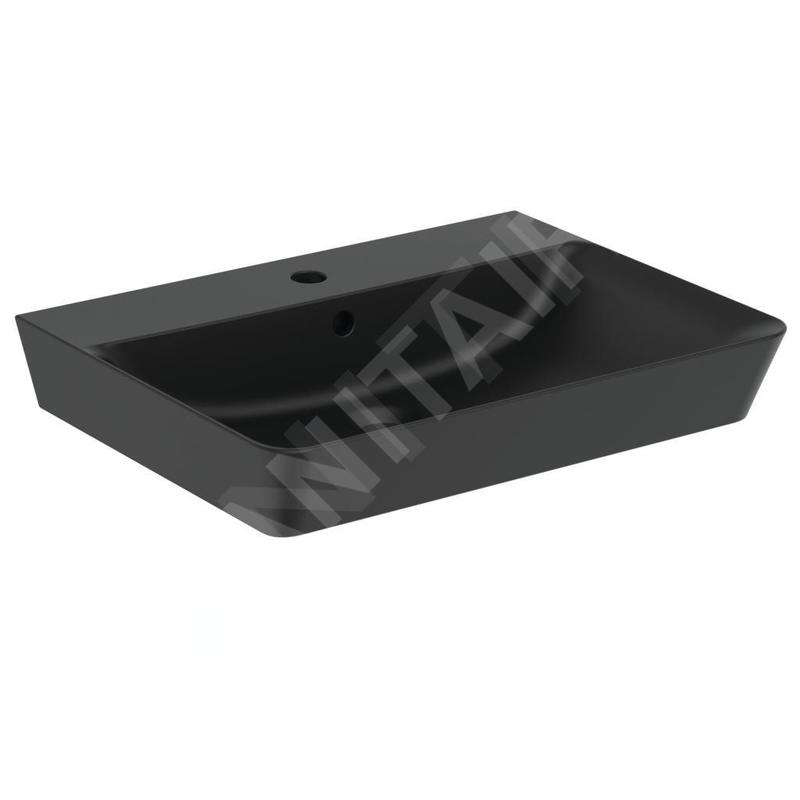Ideal Standard Connect Air - Lave-mains Cube 600x460x160 mm, avec trop-plein, avec trou pour robinetterie, noir E0298V3