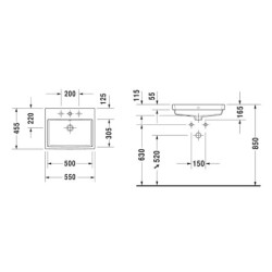 Duravit Vero Air - Lavabo à encastrer 550x455 mm, avec trop-plein, trou pour robinetterie, WonderGliss, blanc 03835500001