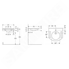 Geberit Publica - Lavabo adapté aux PMR, 600x550x115 mm, sans trop-plein, trou de robinetterie, blanc alpin 402160016