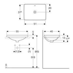 Geberit VariForm - Vasque à encastrer 550x400 mm, avec trop-plein, blanc 500.736.01.2