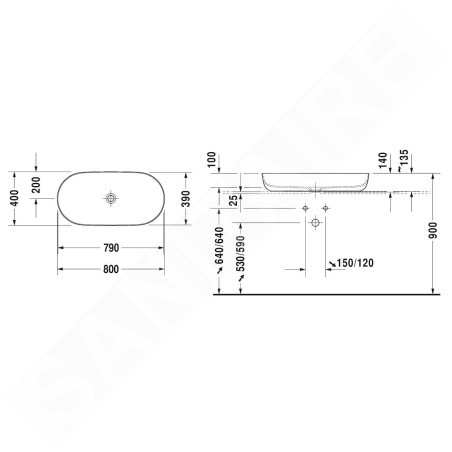 Duravit Luv - Vasque 800x400 mm, DuraCeram, avec WonderGliss, blanc alpin 03798000001
