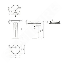 Ideal Standard Conca Ceram - Vasque, diamètre 450 mm, sans trop-plein, blanc T369601