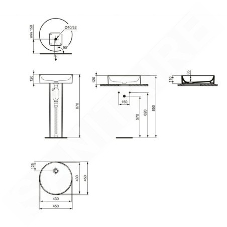 Ideal Standard Conca Ceram - Vasque, diamètre 450 mm, sans trop-plein, blanc T369601