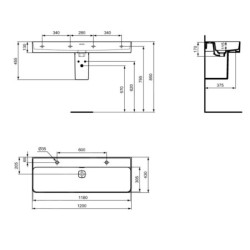 Ideal Standard Strada II - Lavabo 1200x430 mm, 2 trous pour robinetterie, blanc T359501