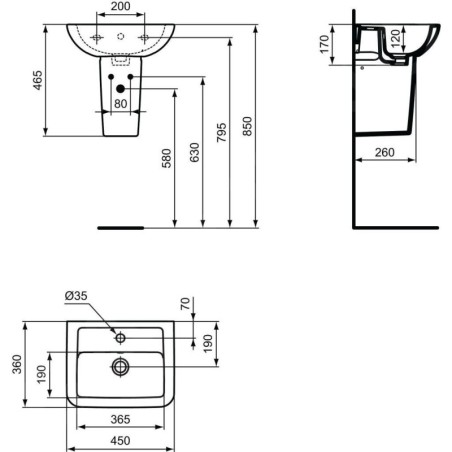 Ideal Standard Eurovit - Lave-mains 450x360x170 mm, un trou pour mitigeur, blanc K284801