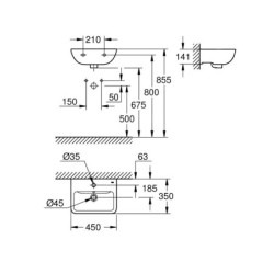 Grohe Start Edge - Lave-mains 450x350 mm, avec trop-plein, avec trou pour robinetterie, blanc alpin 39953000