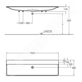 Geberit Xeno 2 - Double lavabo, 1600x480 mm, sans trou, sans trop-plein, blanc alpin 500.278.00.1