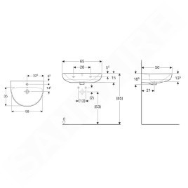 Geberit Selnova - Lavabo 650x500 mm, avec un trou de robinetterie, avec trop-plein, blanc 500.297.01.7