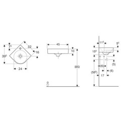 Geberit Selnova Compact - Lave-main d’angle 450x395 mm avec un trou de robinetterie, blanc 501.519.00.7