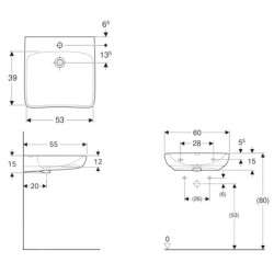 Geberit Selnova Comfort - Lavabo adapté aux PMR, 60x55 mm, sans trop-plein, trou pour le robinet, blanc 502.770.00.7
