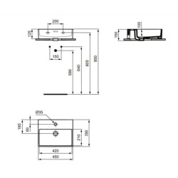 Ideal Standard Extra - Lave-main 450x350 mm, avec trop-plein, trou pour robinet , blanc T373201
