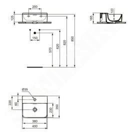 Ideal Standard Conca Ceram - Lave-main à poser 400x350 mm, avec trop-plein, trou pour robinet, blanc T387601