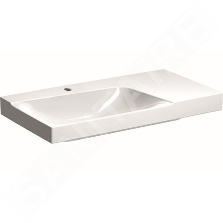 Geberit Xeno 2 - Lavabo 900x480 mm, avec 1 trou, sans trop-plein, avec plage de dépose à droite, avec KeraTect, blanc