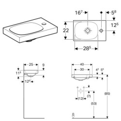 Geberit Acanto - Lave-mains 400x250 mm, avec 1 trou à droite, sans trop-plein, avec KeraTect, blanc 500.635.01.8
