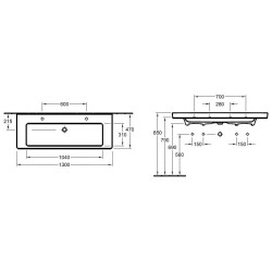Villeroy & Boch Subway 2.0 - Meuble-lavabo 1300x470 mm, avec trop-plein, deux trous, blanc CeramicPlus 7176D2R1