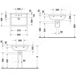 Duravit Starck 3 - Lavabo 650x485 mm, avec un trou pour robinet, blanc 0300650000