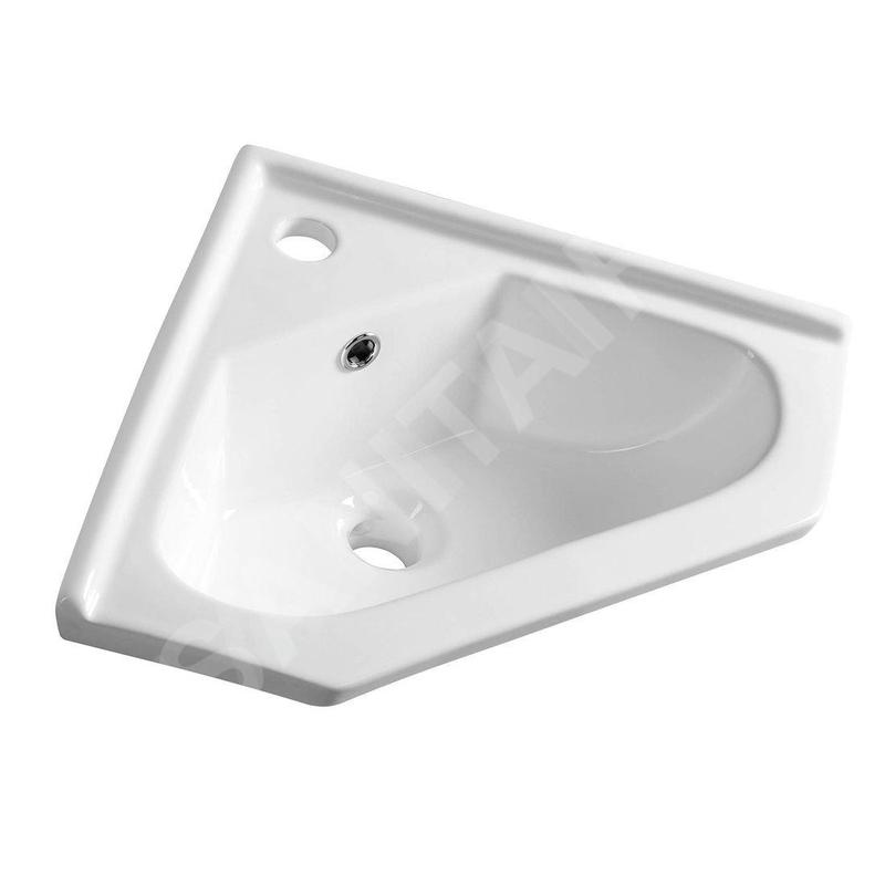 Aqualine Céramique - Lave-mains d’angle, 410x180x410 mm, avec trop-plein, trou pour robinet, blanc 1601-40